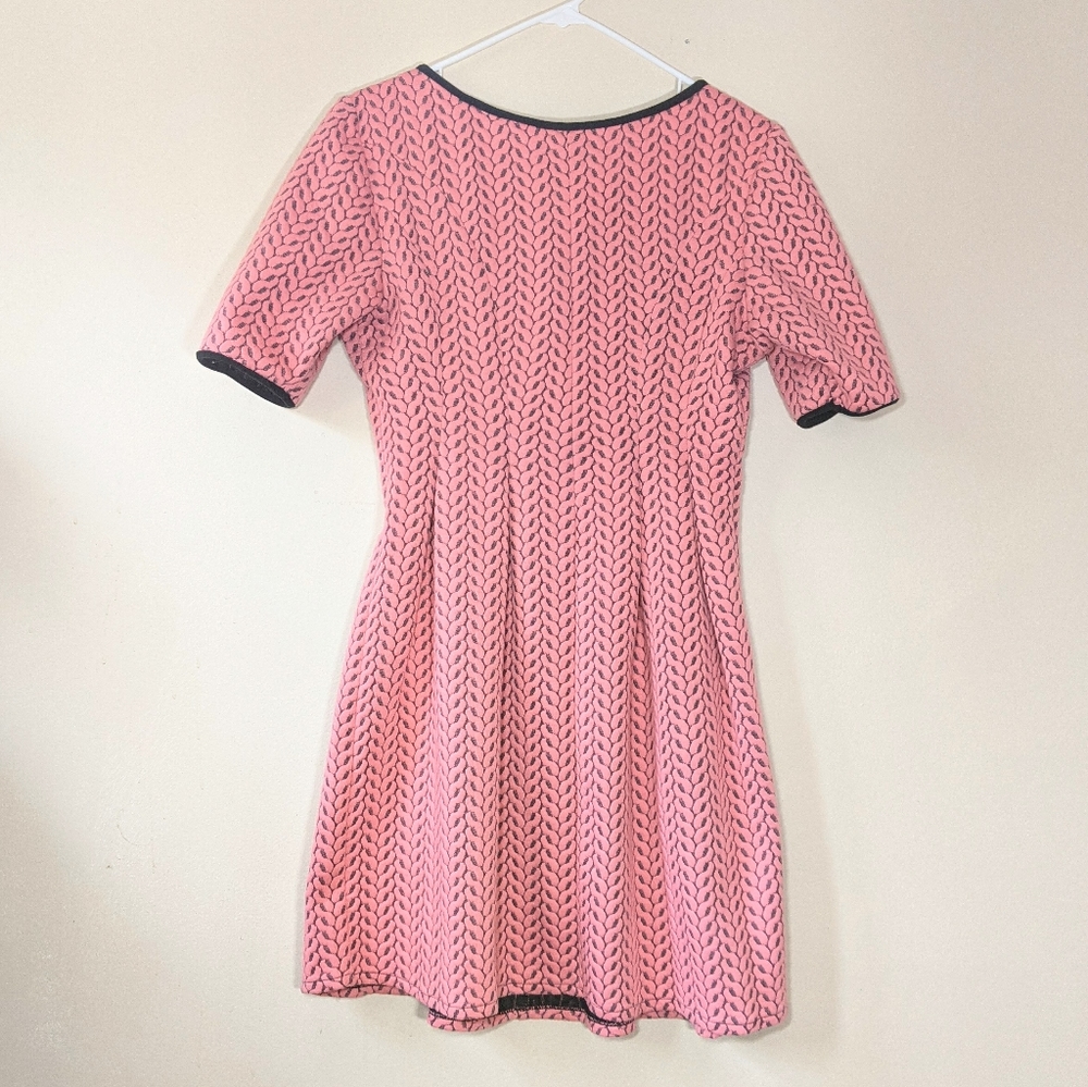 Vintage bubblegum pink handmade thick fit n flare dress 3D braided style pattern